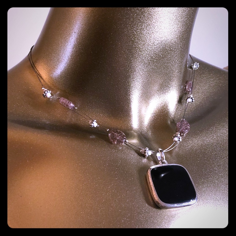 Reversible black and cream white statement necklace